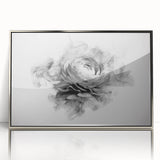 Framed wall art showcasing a botanical rose design in vibrant colors, with a sleek silver frame, perfect for enhancing any modern decor. Ideal for flower enthusiasts.