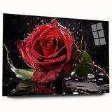 Acrylic wall art showcasing a botanical rose design, elegantly displayed in a side view. The vibrant colors highlight intricate floral details, perfect for home decor.