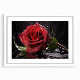 Botanical wall art featuring a delicate rose design in a white frame with matting, showcasing a modern and elegant aesthetic ideal for home decor.