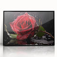 Framed black wall art showcasing a botanical rose design with vibrant floral details, ideal for home decor and enhancing interior aesthetics. Perfect for flower enthusiasts.