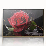 Framed wall art showcasing a botanical rose design with vibrant colors and intricate details, featuring a sleek gold frame that enhances its elegance. Perfect for adding a touch of nature-inspired decor to any room.