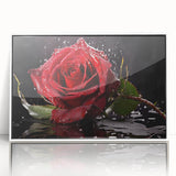 Framed wall art showcasing a botanical rose design with vibrant colors on a white background, perfect for home decor and floral-themed interiors.