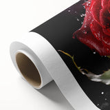 Rolled canvas featuring a botanical rose design in soft pink and green hues, showcasing intricate floral details, perfect for elegant home decor or art collections.