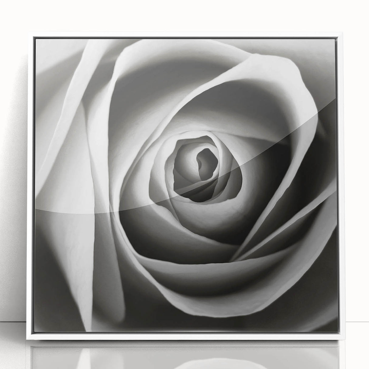 Framed wall art featuring a botanical rose design with vibrant pink and green colors, presented in a sleek white frame, perfect for home decor.