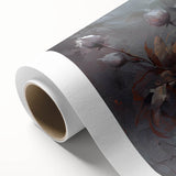Botanical rose design wall art on rolled canvas, showcasing vibrant pink and green hues, ideal for home decor or gifting. Packaged in a protective cardboard tube.