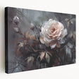 Stretched canvas wall art depicting a botanical rose design, showcasing vibrant colors and intricate details, ideal for enhancing home decor with a floral theme.