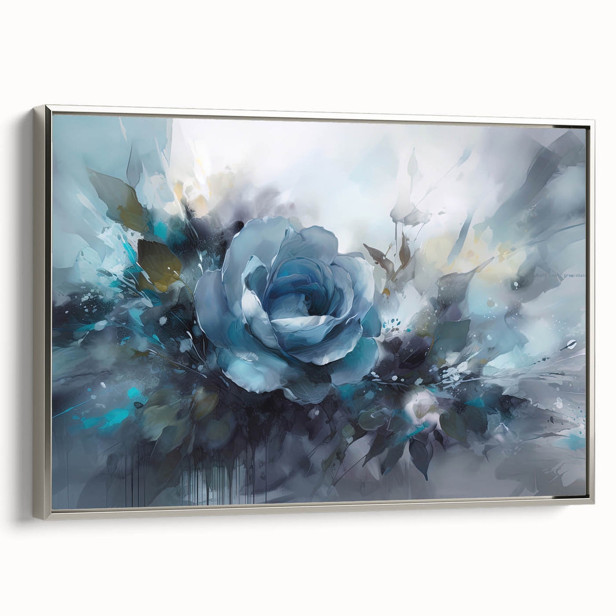 Framed wall art showcasing a botanical rose design in vibrant colors, with a sleek silver frame, ideal for enhancing home decor and adding a touch of elegance.