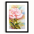 Botanical rose wall art print in a sleek black frame with a white mat, showcasing intricate floral details and elegant design, ideal for home decor.