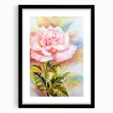 Botanical rose wall art print in a sleek black frame with a white mat, showcasing intricate floral details and elegant design, ideal for home decor.