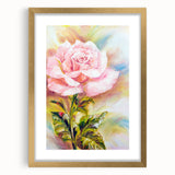 Elegant botanical rose wall art design featuring intricate floral patterns in soft pastel colors, framed in a gold mat for a sophisticated touch, perfect for home decor.