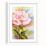 Botanical rose wall art collection framed with a white mat, showcasing delicate floral designs in soft pastel colors, perfect for enhancing home decor.