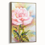 Framed canvas wall art featuring a botanical rose design with gold accents, showcasing a side view of elegant floral details, perfect for home decor.