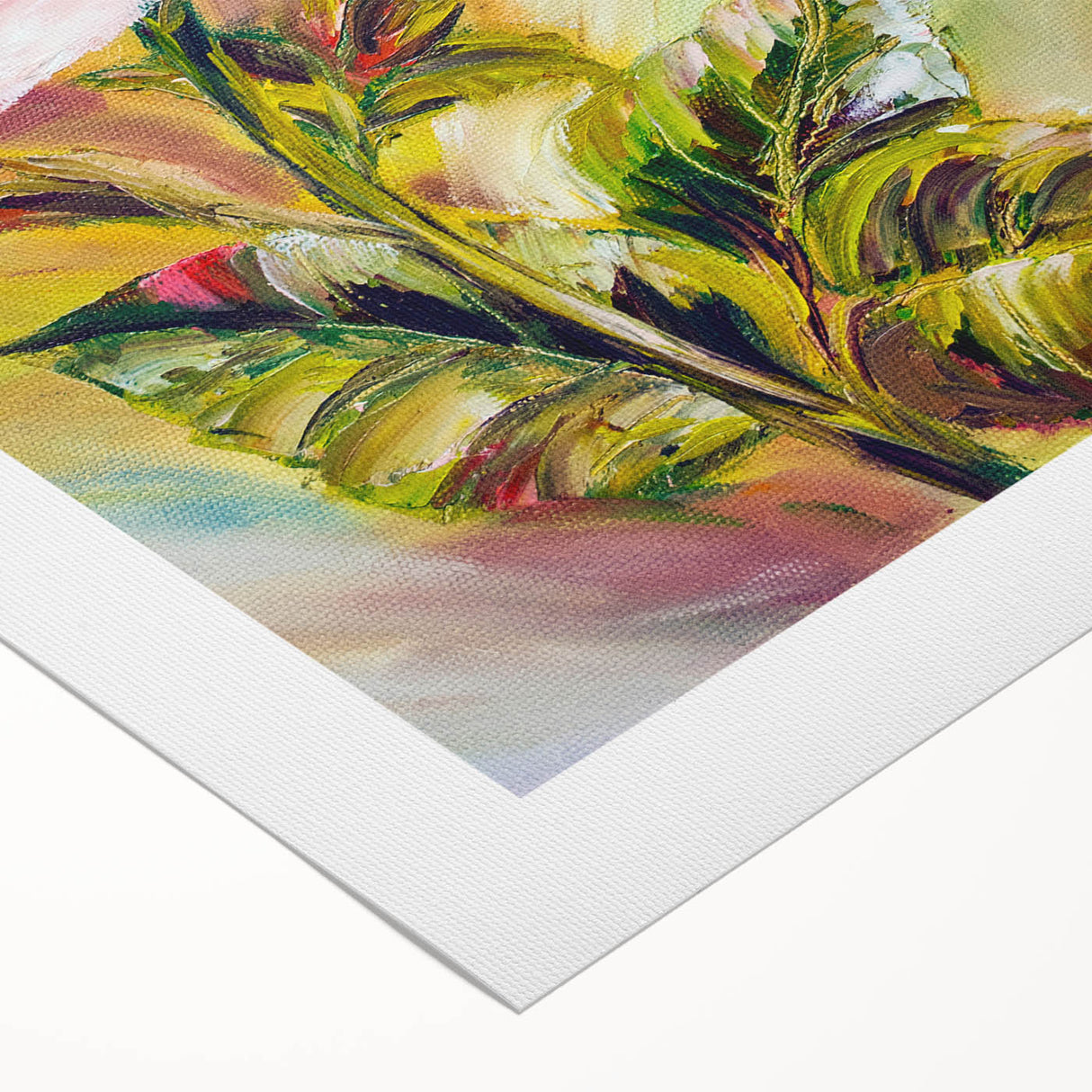 Botanical rose design wall art on rolled canvas, showcasing intricate floral details in soft pink and green hues, perfect for enhancing home decor aesthetics.