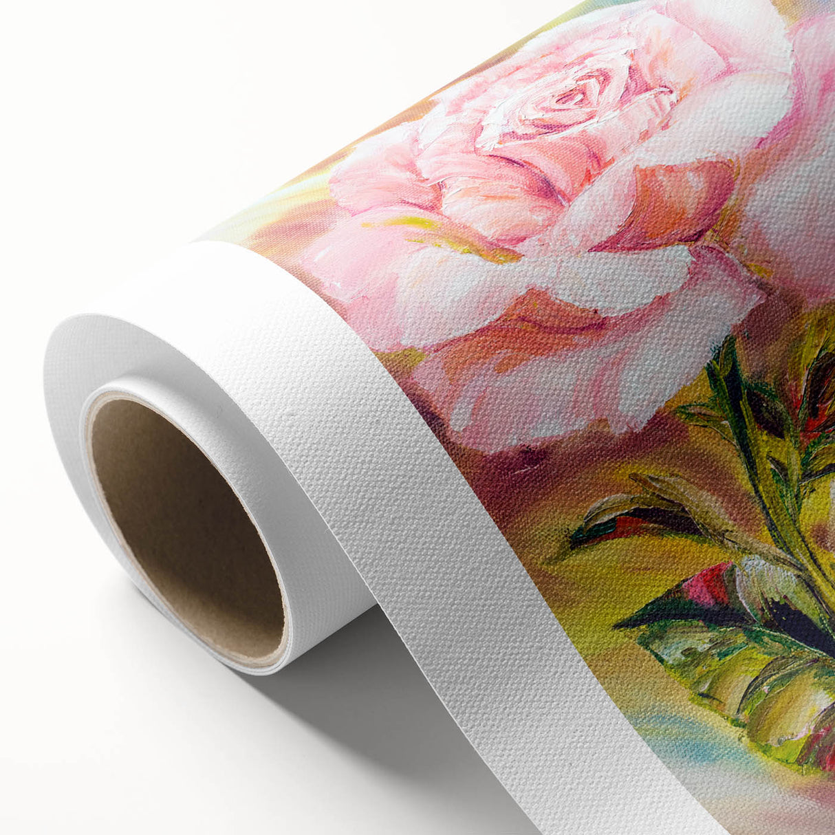 Botanical wall art featuring a beautifully detailed rose design on rolled canvas, showcasing vibrant colors and intricate floral patterns, perfect for home decor.
