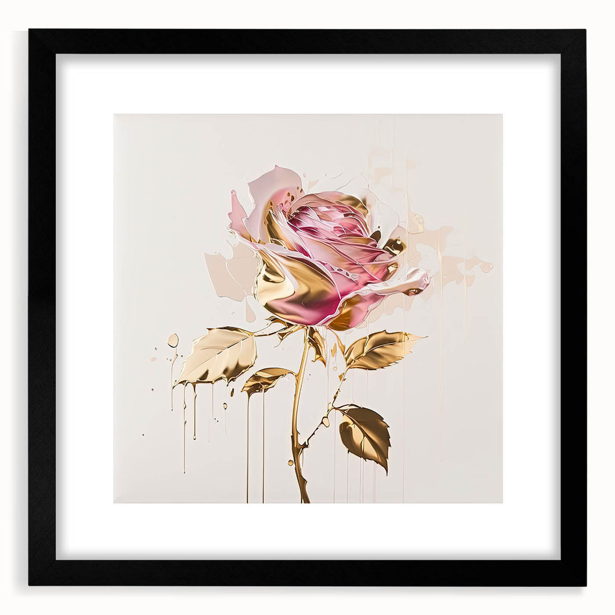 Botanical rose wall art framed in black with a mat, showcasing intricate floral details and elegant design, perfect for home decor or gifting.