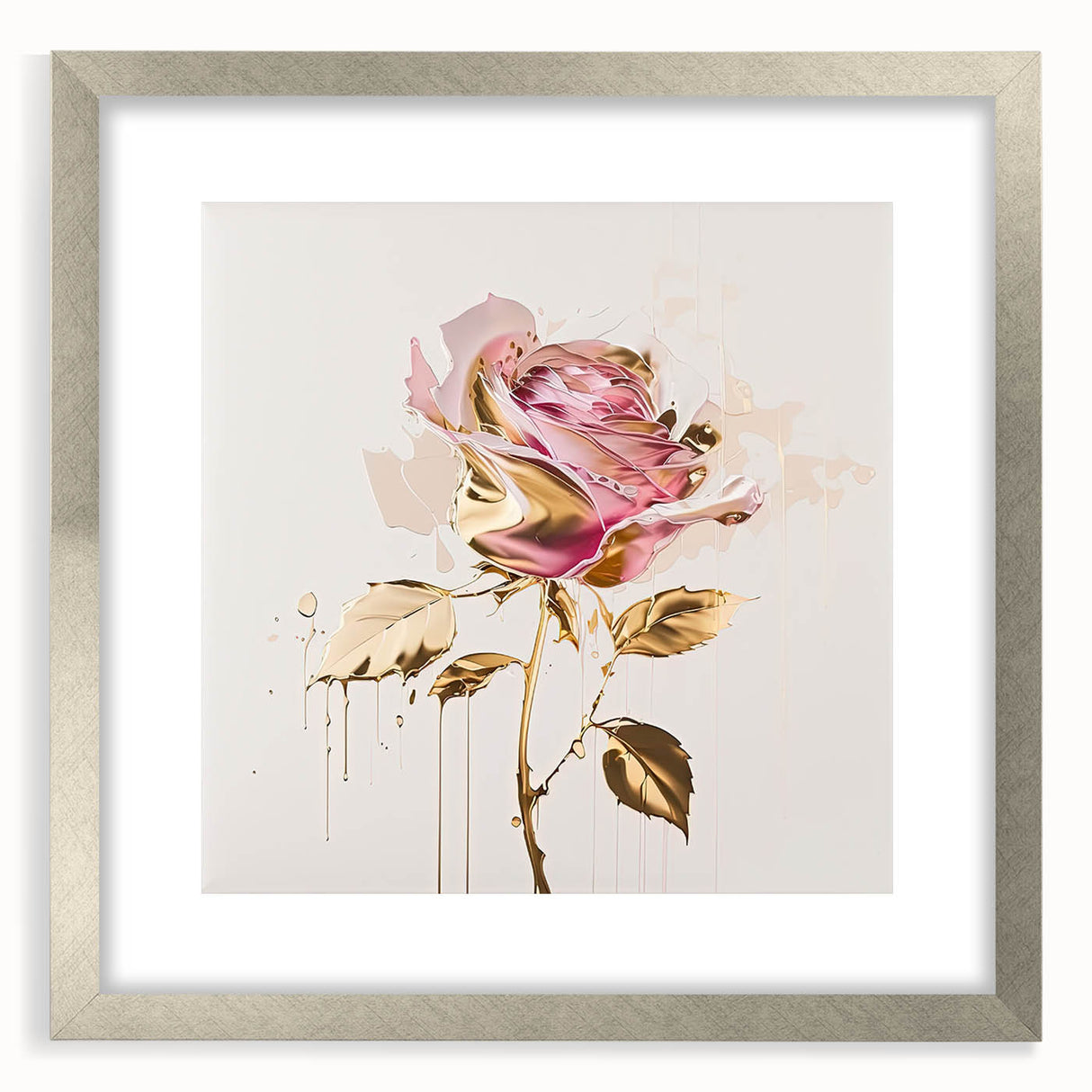 Botanical rose wall art design in a silver frame, showcasing intricate floral details and soft colors, perfect for enhancing home decor aesthetics.