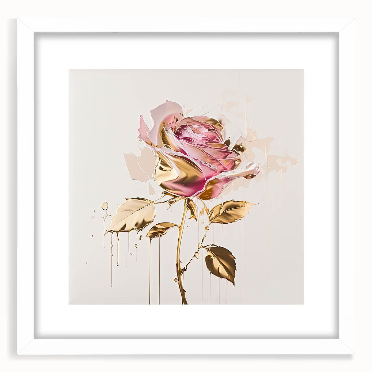 Botanical wall art featuring a delicate rose design in a white frame with a mat, perfect for enhancing home decor and adding a touch of elegance to any room.