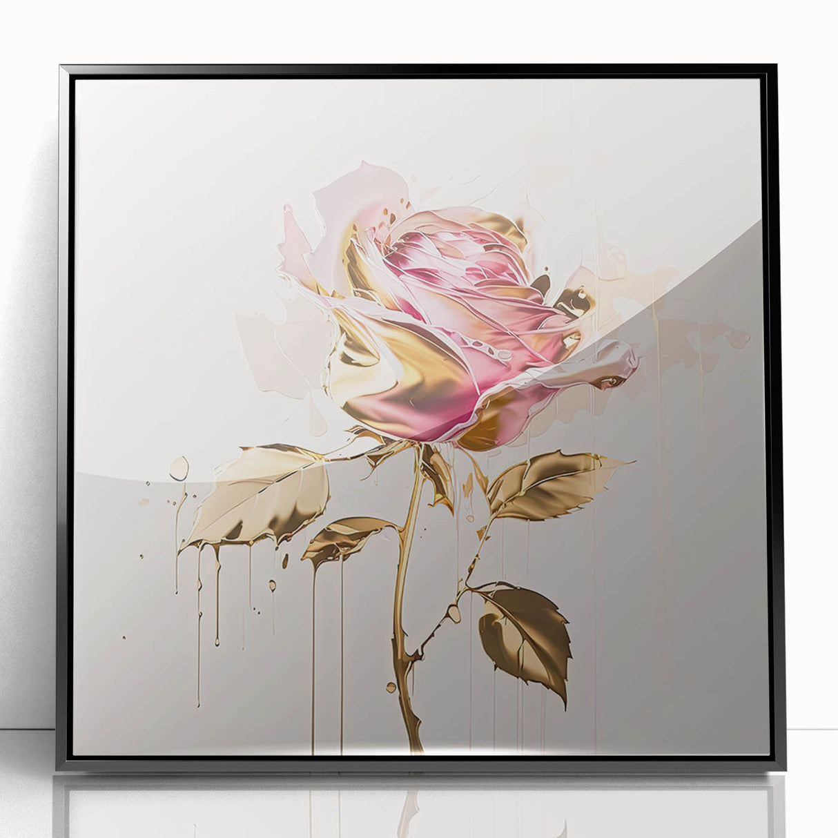 Framed botanical wall art featuring a detailed rose design on a black background, ideal for home decor and floral enthusiasts. Perfect for adding elegance to any room.