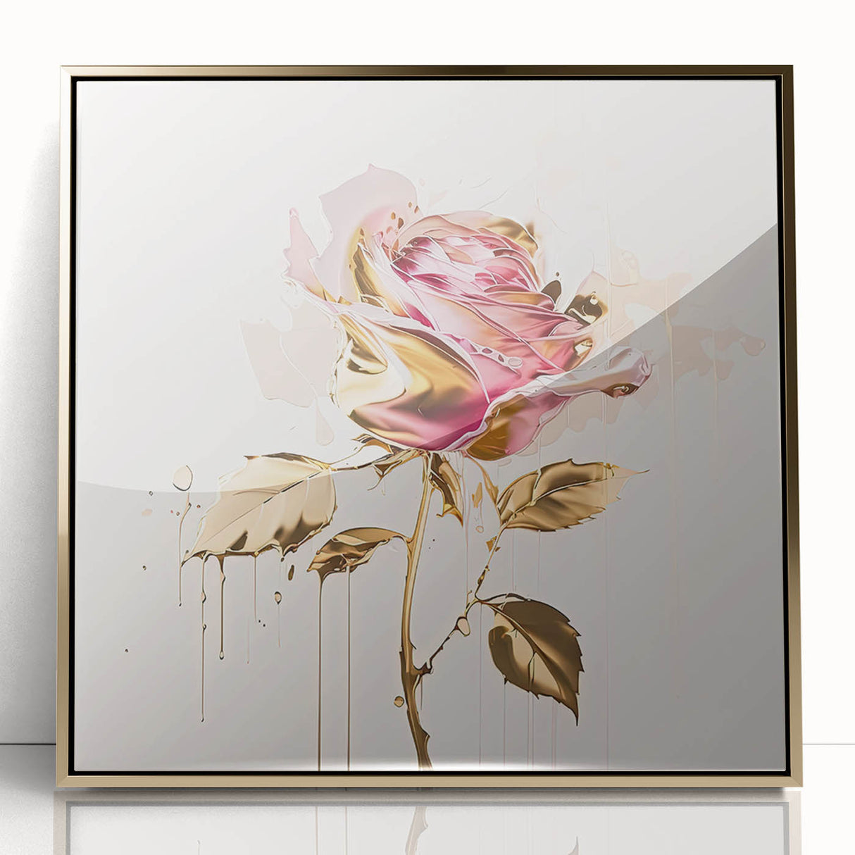 Framed botanical wall art featuring a detailed rose design with a gold-accented frame, showcasing vibrant colors and intricate floral patterns, perfect for home decor.