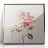 Framed botanical wall art featuring a detailed rose design with a gold-accented frame, showcasing vibrant colors and intricate floral patterns, perfect for home decor.