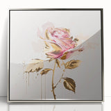 Framed wall art featuring a botanical rose design, elegantly displayed with a silver frame, perfect for enhancing home decor with a touch of nature’s beauty.