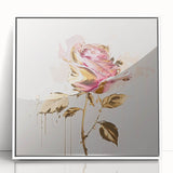Framed botanical wall art featuring a delicate rose design against a white background, showcasing intricate details and vibrant colors, perfect for home decor.