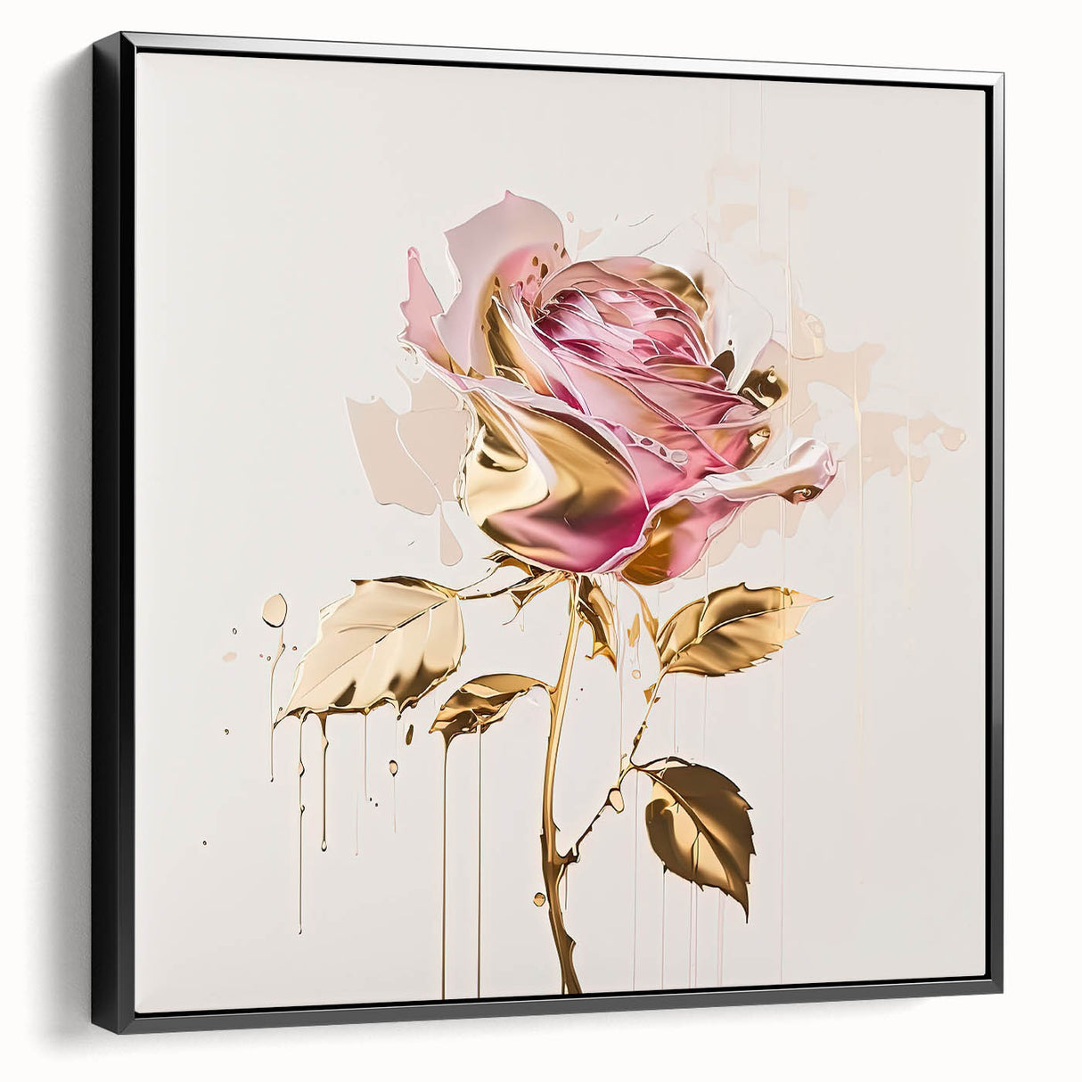 Framed canvas wall art featuring a botanical rose design with intricate details, displayed in a black frame, perfect for home decor and floral enthusiasts.