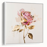 Framed wall art featuring a botanical rose design on a white canvas, showcasing intricate details and vibrant colors, ideal for home decor enhancement.