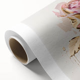 Botanical rose design wall art print on rolled canvas, showcasing vibrant pink and green hues, perfect for home decor or floral-themed spaces. Ideal for enhancing interior aesthetics.