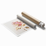 Botanical wall art print featuring an elegant rose design with soft pastel colors, rolled for easy framing and display, perfect for home decor.