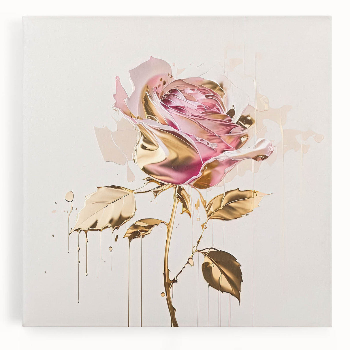 Stretched canvas wall art showcasing a botanical rose design, featuring vibrant colors and intricate floral details, perfect for home decor enhancement.