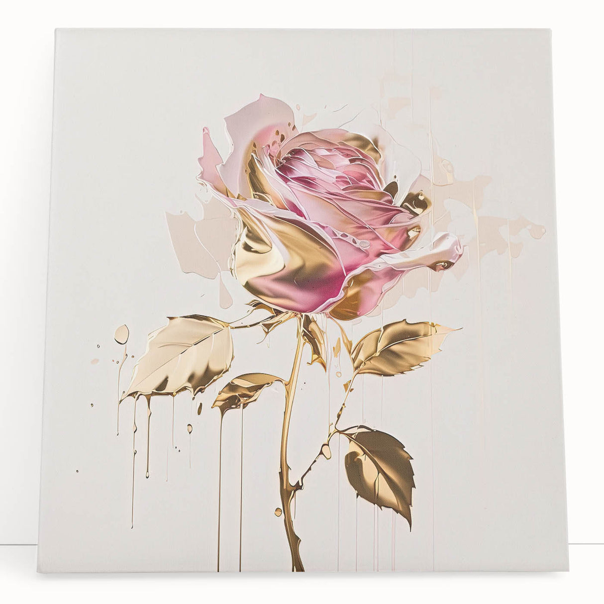 Stretched canvas wall art showcasing a botanical rose design, featuring vibrant colors and intricate floral details, ideal for home decor and artistic enhancement.