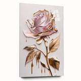 Elegant botanical wall art featuring a detailed rose design on acrylic glass, showcasing vibrant colors and a sleek side view, perfect for modern decor.