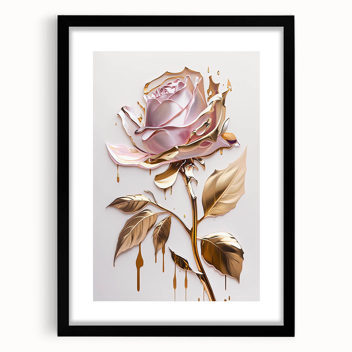 Botanical wall art featuring a floral rose design in a sleek black frame with matting, ideal for home decor to enhance any room’s aesthetic.