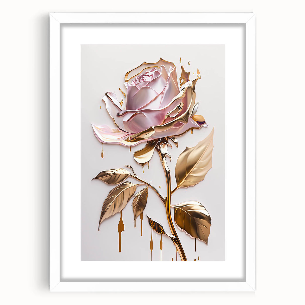 Botanical rose design wall art framed with a white mat, showcasing intricately detailed flowers in soft pastel colors, perfect for elegant home decor.