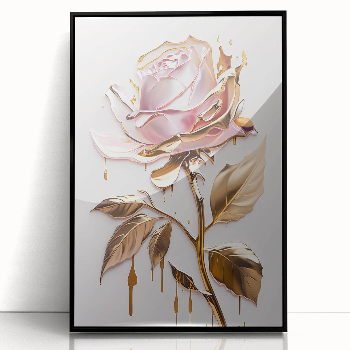 Framed botanical wall art featuring a detailed rose design set against a black background, perfect for adding elegance to home decor. This piece showcases vibrant colors and intricate details, ideal for floral art enthusiasts.