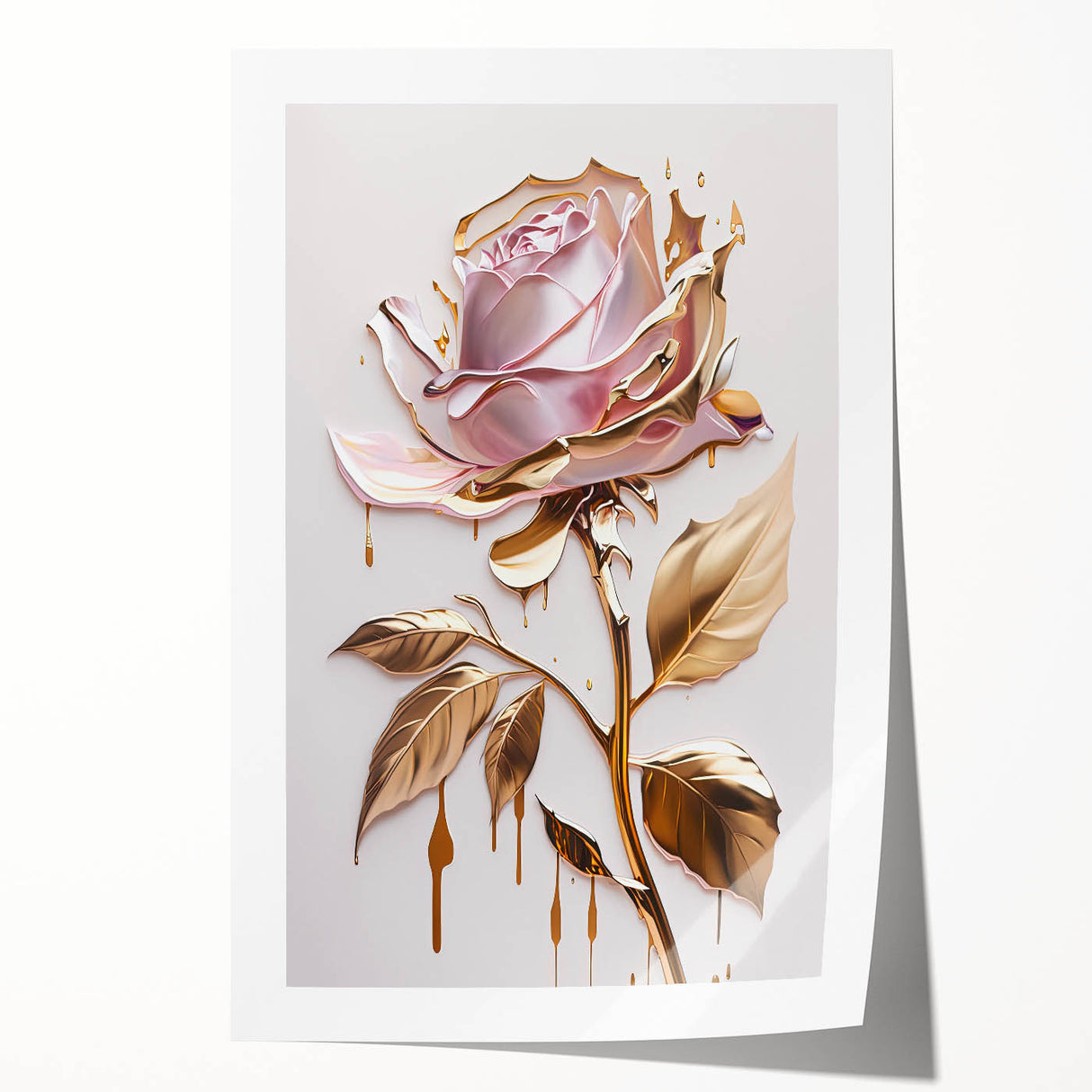 Botanical rose wall art print showcasing vibrant pink and green floral designs, rolled for easy shipping and display, perfect for home decor.