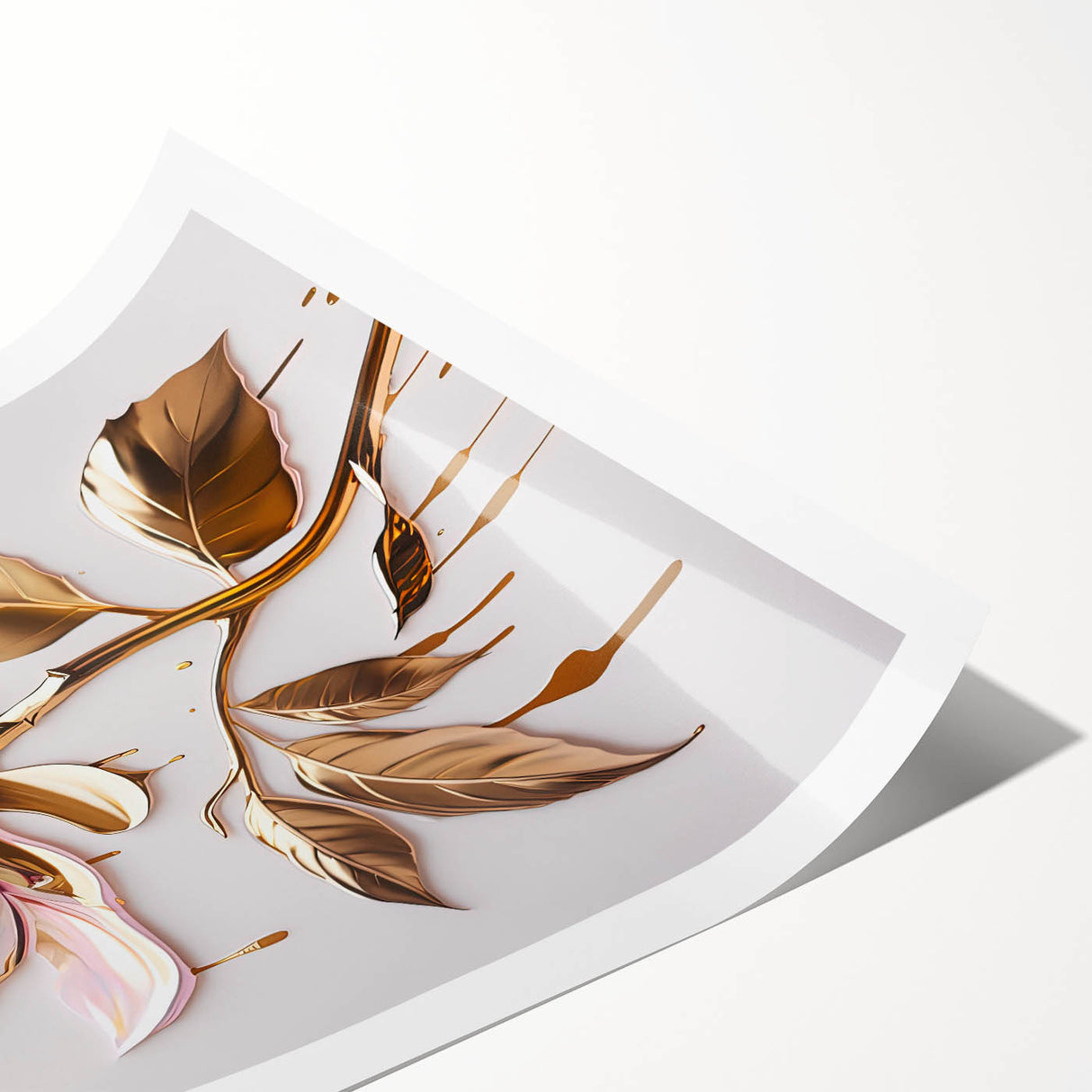 Botanical rose wall art print showcasing delicate pink and white flowers on a textured background, ideal for home decor or floral-themed spaces, rolled for easy framing.