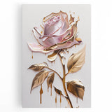 Botanical rose design stretched canvas wall art showcasing vibrant pink and green hues, perfect for home decor or floral-themed interiors, highlighted with intricate detailing.