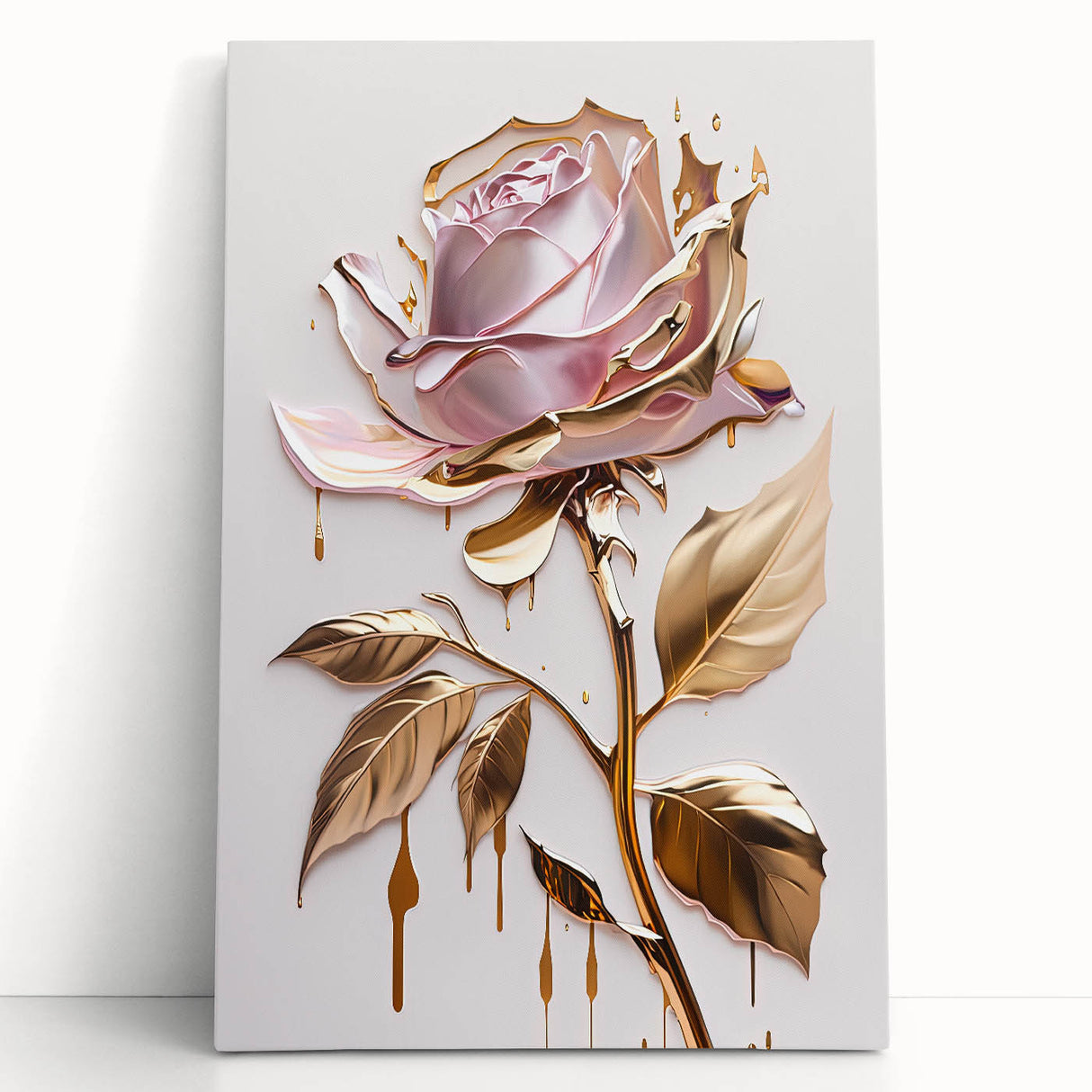 Botanical rose wall art design on stretched canvas, showcasing intricate floral details in soft pinks and greens, perfect for home decor and aesthetic enhancement.