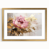 Botanical wall art featuring a detailed gold-framed rose design with a mat, perfect for enhancing home decor in a contemporary setting. Ideal for flower enthusiasts.
