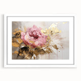 Framed botanical rose wall art with a white mat, showcasing delicate pink roses and green leaves, perfect for home decor and floral enthusiasts.