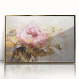 Framed wall art featuring a botanical rose design with vibrant colors and elegant gold accents, perfect for enhancing home decor and adding a touch of nature-inspired elegance.