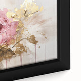 Close-up of a framed botanical rose wall art design showcasing vibrant pink and green hues, perfect for home decor or floral-themed interiors.