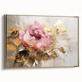 Framed canvas wall art featuring a botanical rose design with intricate details and a luxurious gold frame, showcasing elegant floral aesthetics for home decor.