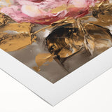 Rolled canvas artwork showcasing an intricate botanical rose design, featuring soft pink and green hues, perfect for home decor enhancement.