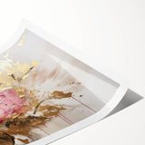 Botanical rose wall art design featuring intricate floral patterns in soft pink and green hues, rolled and ready for display in a stylish home decor setting.