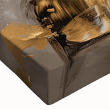 Close-up of a botanical rose design wall art piece on stretched canvas, showcasing vibrant pink and green hues, perfect for home décor or floral-themed interiors.