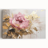 Stretched canvas wall art showcasing a beautiful botanical rose design in soft pinks and greens, ideal for adding a touch of elegance to home decor.