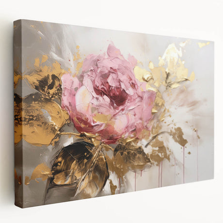 Stretched canvas wall art showcasing a botanical rose design in vibrant colors, framed elegantly, perfect for adding a touch of nature-inspired decor to any space.
